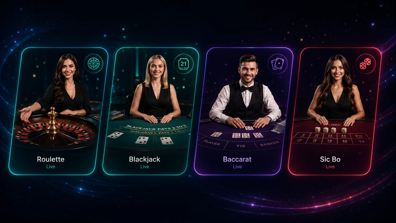 Jeux de casino live Savaspin avec roulette blackjack baccarat et Sic Bo