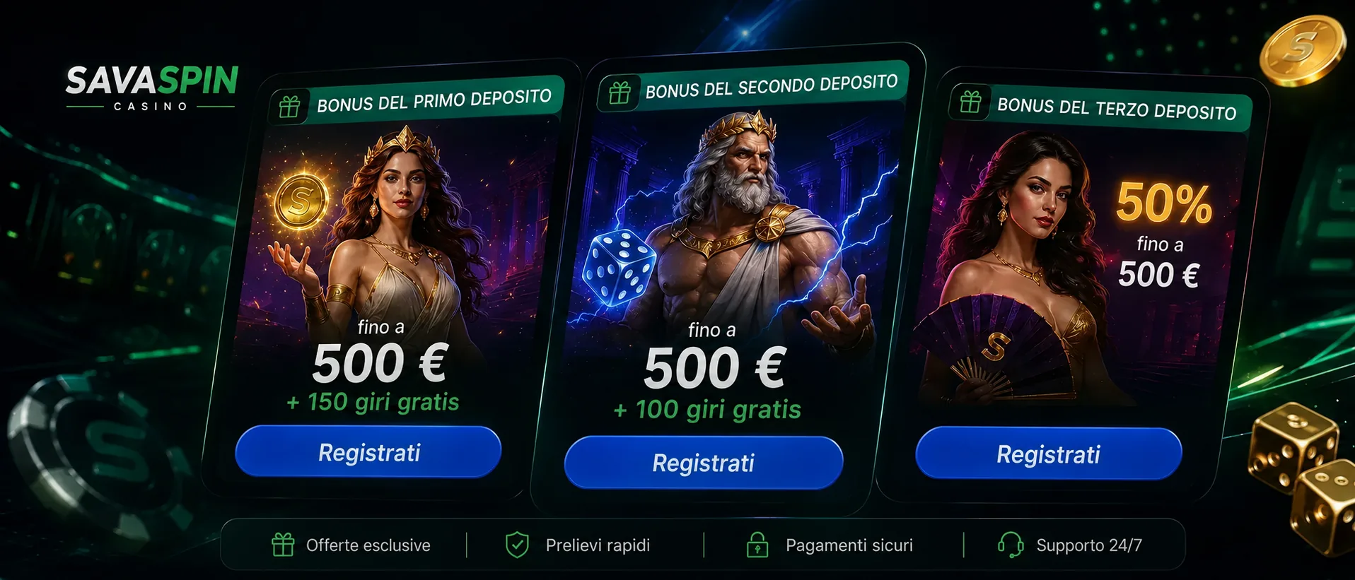 Bonus Savaspin per primo secondo e terzo deposito