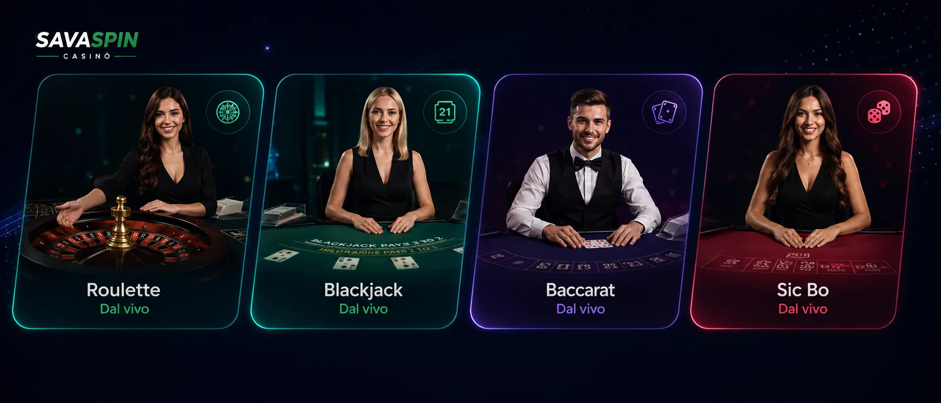 Casino live Savaspin con roulette blackjack baccarat e Sic Bo