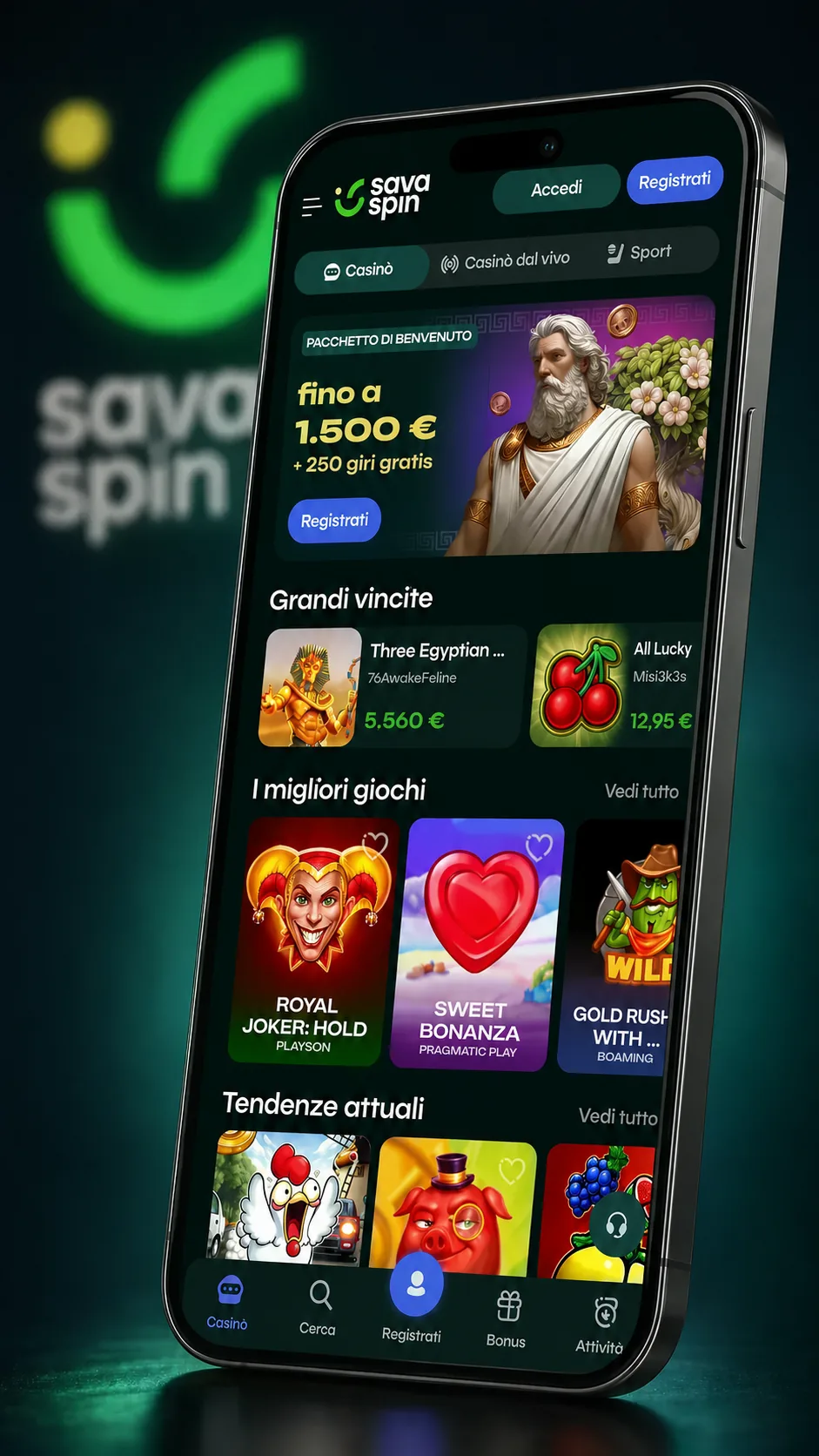 Savaspin Casino su smartphone